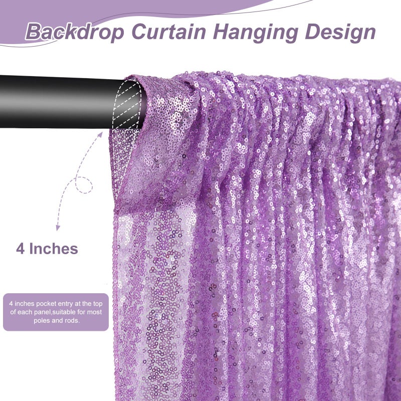 SoarDream Lavender Sequin Backdrop Curtains,2 Panels 2FTx8FT Lavender Curtain Backdrop Glitter Party Decorations Background Drapes for Wedding Birthday Anniversary Graduation Photo Booth Decor - Image 5